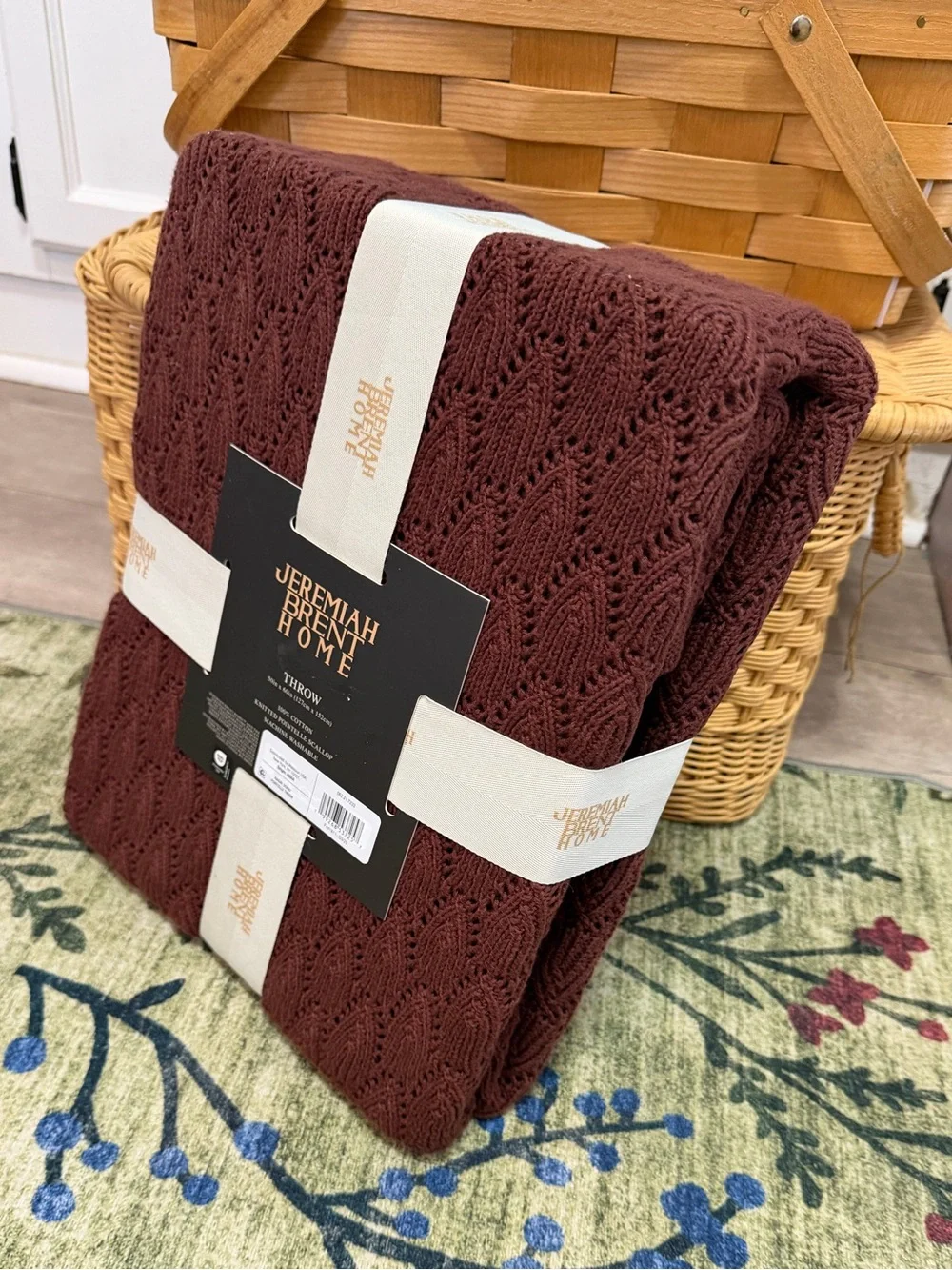 New Jeremiah Brent Home Pointelle Throw Blanket Chocolate Raisin 50x60”